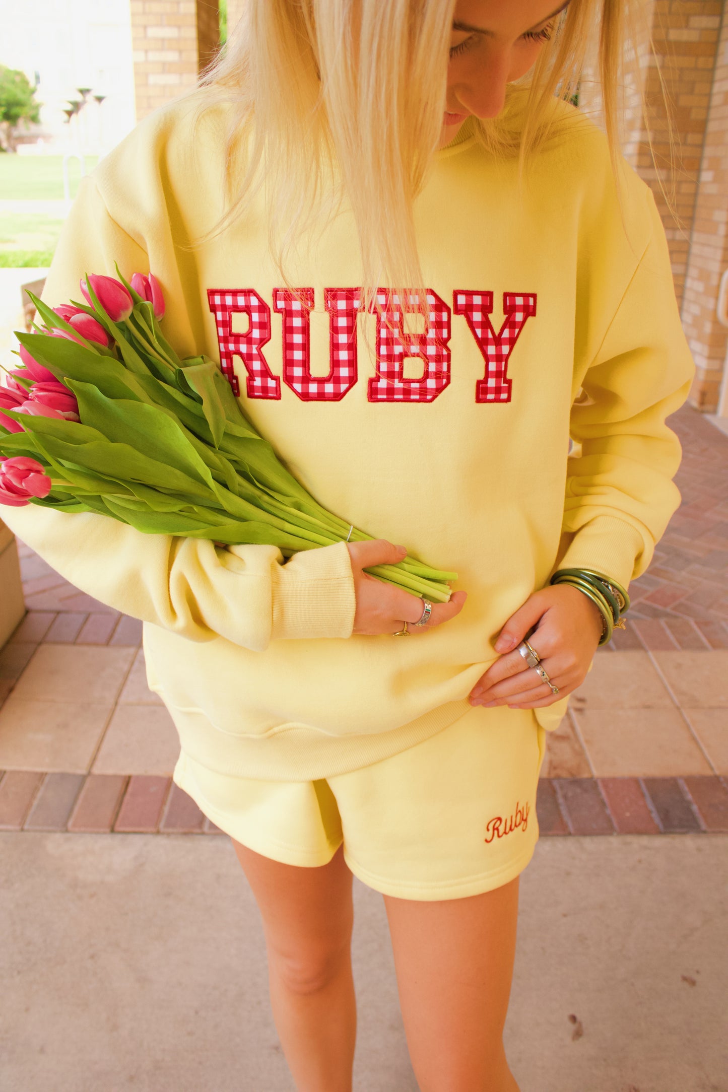Yellow Ruby Girl Mock Neck Sweatshirt