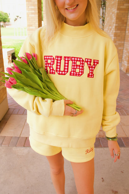 Yellow Ruby Girl Mock Neck Sweatshirt