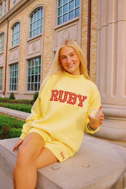 Yellow Ruby Girl Mock Neck Sweatshirt