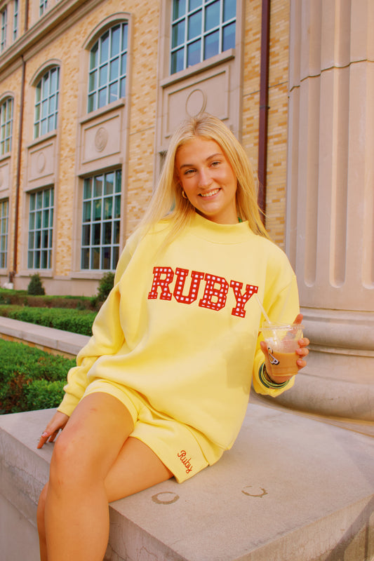 Yellow Ruby Girl Mock Neck Sweatshirt